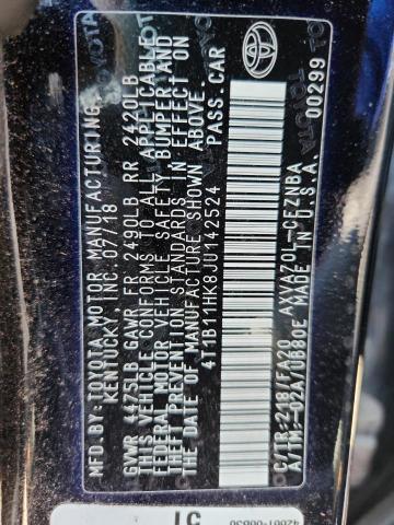 4T1B11HK8JU142524 - 2018 TOYOTA CAMRY L 黑色 照片 12