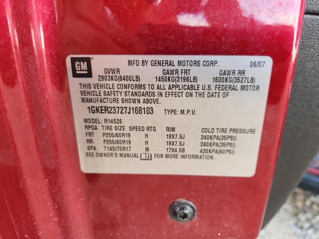 1GKER23727J168103 - 2007 GMC ACADIA SLT-1 MAROON photo 14