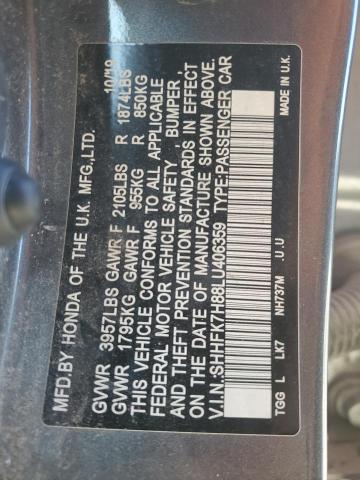 SHHFK7H88LU406359 - 2020 HONDA CIVIC EXL 石墨色 照片 13