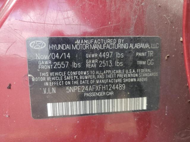 5NPE24AFXFH124489 - 2015 HYUNDAI SONATA SE RED photo 12