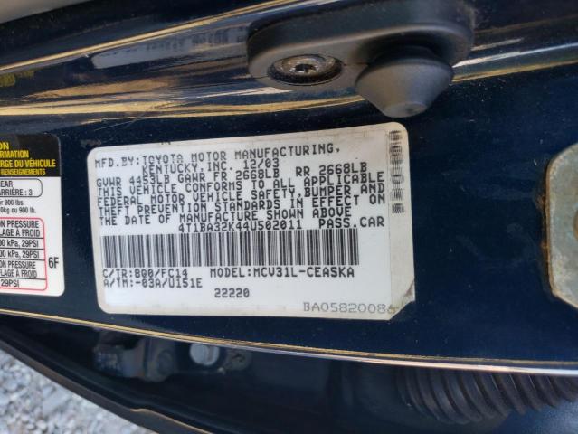 4T1BA32K44U502011 - 2004 TOYOTA CAMRY SE BLUE photo 12