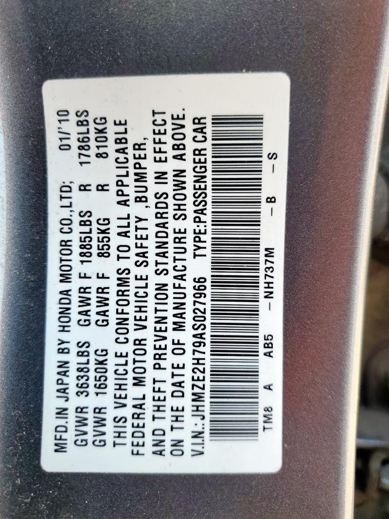 JHMZE2H79AS027966 - 2010 HONDA INSIGHT EX GRAY photo 12