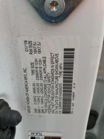 5J6RW1H51KA006375 - 2019 HONDA CR-V EX WHITE photo 12