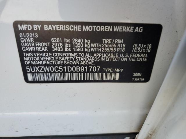 5UXZW0C51D0B91707 - 2013 BMW X5 XDRIVE35D WHITE photo 13