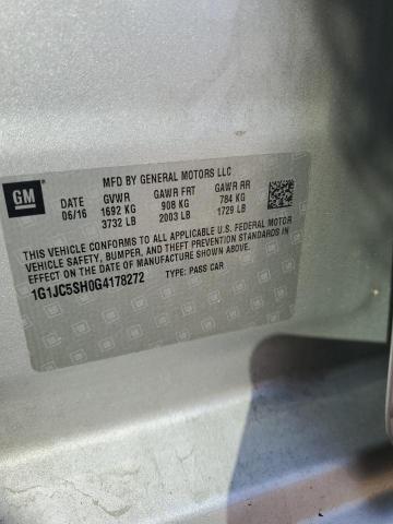 1G1JC5SH0G4178272 - 2016 CHEVROLET SONIC LT SILVER photo 12