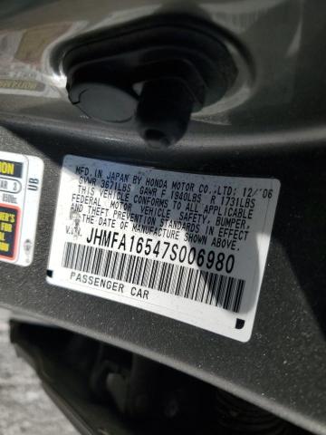 JHMFA16547S006980 - 2007 HONDA CIVIC LX ნაცრისფერი ფოტო 12