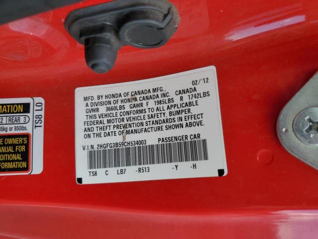 2HGFG3B59CH534003 - 2012 HONDA CIVIC LX RED photo 13