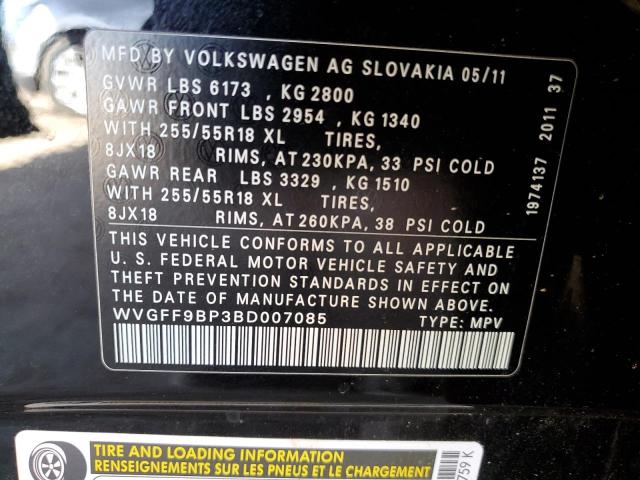 WVGFF9BP3BD007085 - 2011 VOLKSWAGEN TOUAREG V6 Noir photo 12
