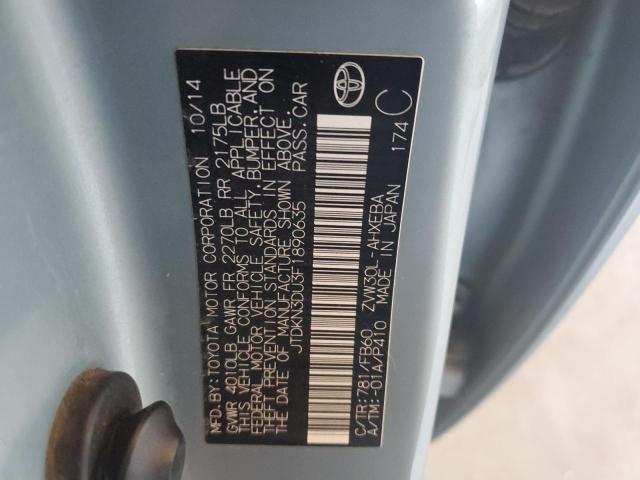 JTDKN3DU3F1890635 - 2015 TOYOTA PRIUS TURQUOISE photo 12