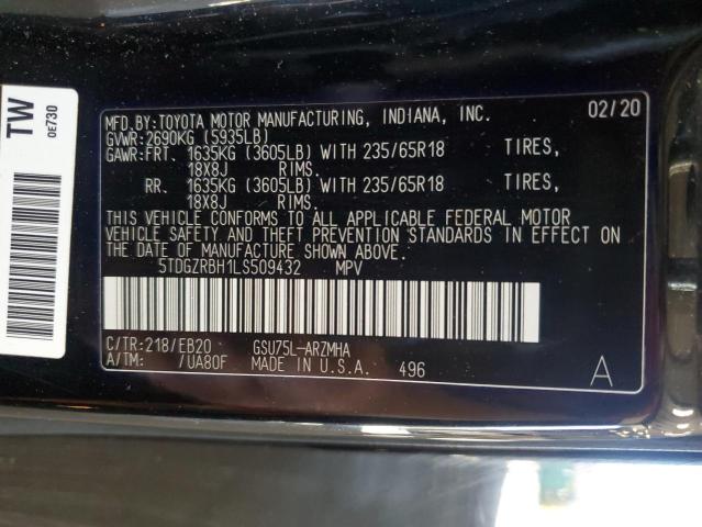 5TDGZRBH1LS509432 - 2020 TOYOTA HIGHLANDER XLE أسود صورة 13