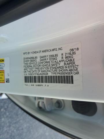 1HGCV1F42JA229226 - 2018 HONDA ACCORD EX თეთრი ფოტო 12