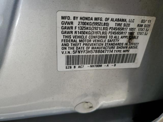 5FNYF3H57BB047114 - 2011 HONDA PILOT EXL SILVER photo 13