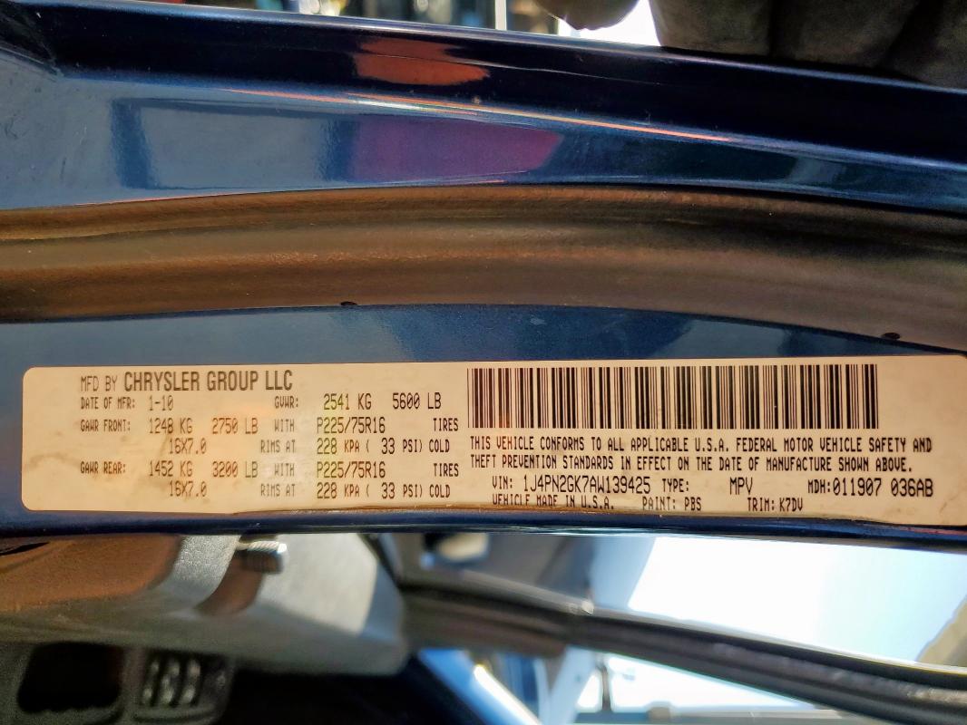 1J4PN2GK7AW139425 - 2010 JEEP LIBERTY SPORT Көк фото 13