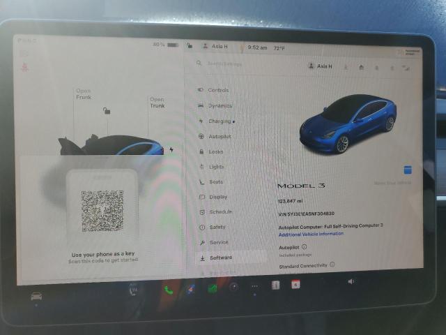 5YJ3E1EA5NF304830 - 2022 TESLA MODEL 3 Bleu photo 9