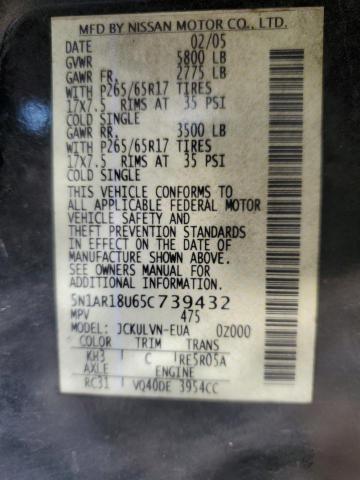 5N1AR18U65C739432 - 2005 NISSAN PATHFINDER LE შავი ფოტო 13