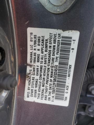 19XFC2F58GE024578 - 2016 HONDA CIVIC LX GRAY photo 12