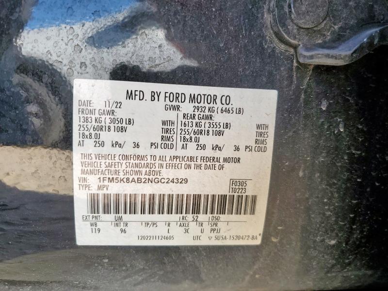 1FM5K8AB2NGC24329 - 2022 FORD EXPLORER POLICE INTERCEPTOR Қара фото 14