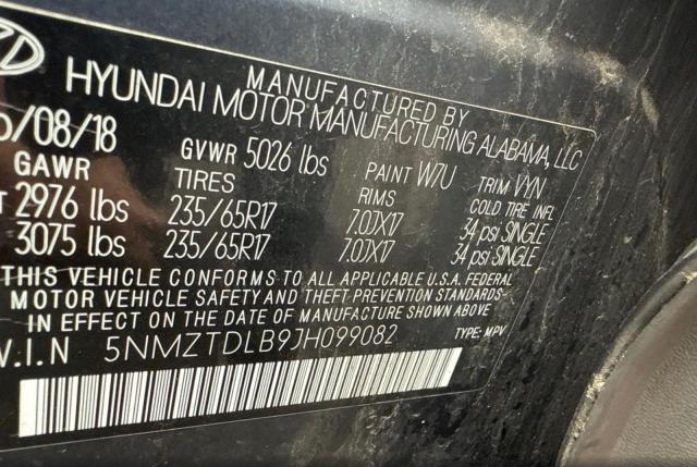 5NMZTDLB9JH099082 - 2018 HYUNDAI SANTA FE S ნაცრისფერი ფოტო 10