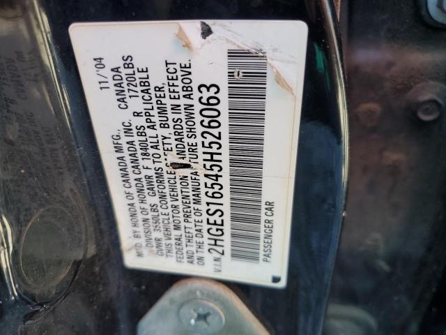 2HGES16545H526063 - 2005 HONDA CIVIC LX BLACK photo 12