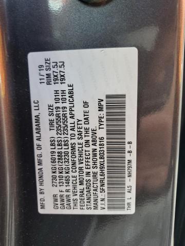 5FNRL6H9XLB031816 - 2020 HONDA ODYSSEY ELITE GRAY photo 13