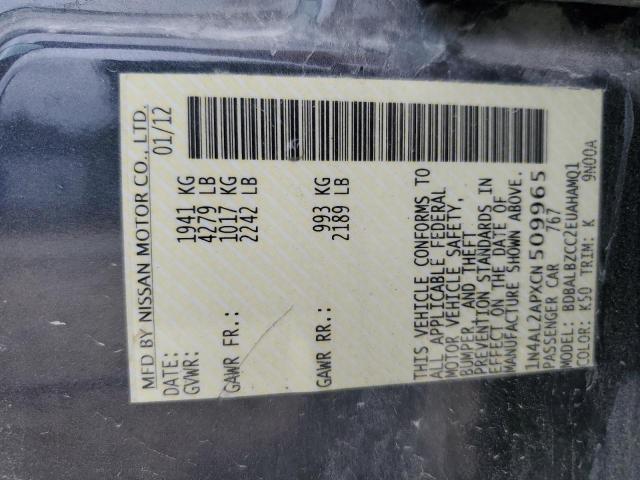 1N4AL2APXCN509965 - 2012 NISSAN ALTIMA BASE GRAY photo 12