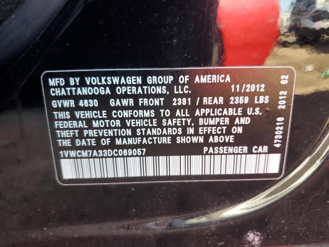 1VWCM7A33DC069057 - 2013 VOLKSWAGEN PASSAT SEL BLACK photo 12