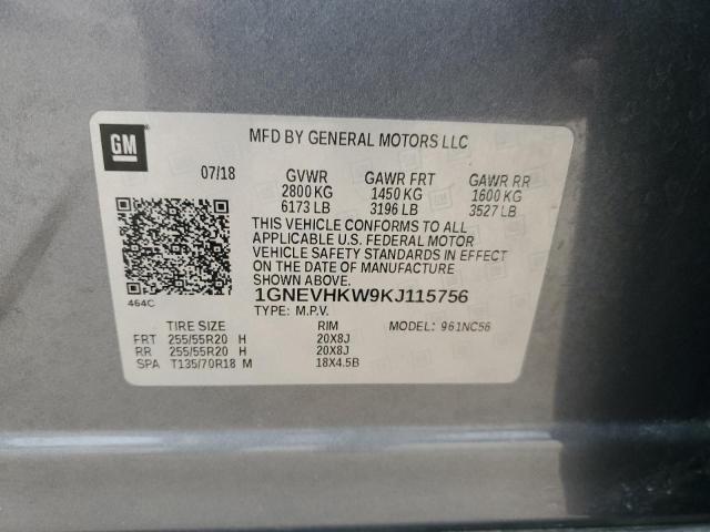 1GNEVHKW9KJ115756 - 2019 CHEVROLET TRAVERSE LT 灰色 照片 14