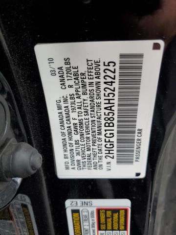 2HGFG1B85AH524225 - 2010 HONDA CIVIC EX BLACK photo 13