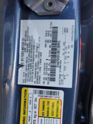 3FA6P0HD1KR128995 - 2019 FORD FUSION SE Mavi foto 12