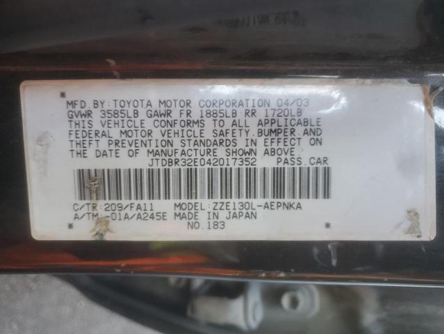 JTDBR32E042017352 - 2004 TOYOTA COROLLA CE Siyah fotoğraf 12