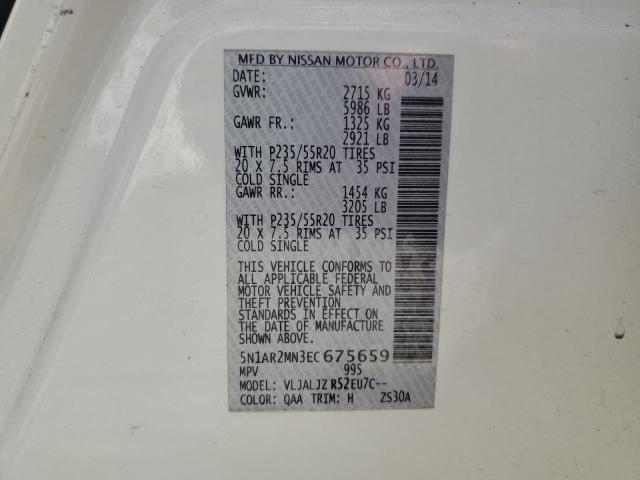 5N1AR2MN3EC675659 - 2014 NISSAN PATHFINDER S 白色 照片 14
