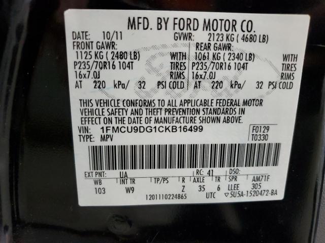 1FMCU9DG1CKB16499 - 2012 FORD ESCAPE XLT BLACK photo 13