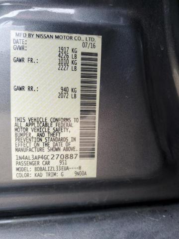 1N4AL3AP4GC270887 - 2016 NISSAN ALTIMA 2.5 ნაცრისფერი ფოტო 12