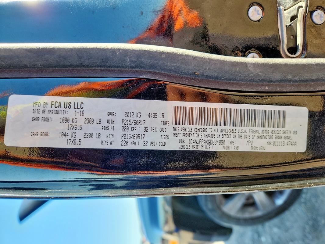 1C4NJPBAXGD634890 - 2016 JEEP PATRIOT SPORT 黑色 照片 12