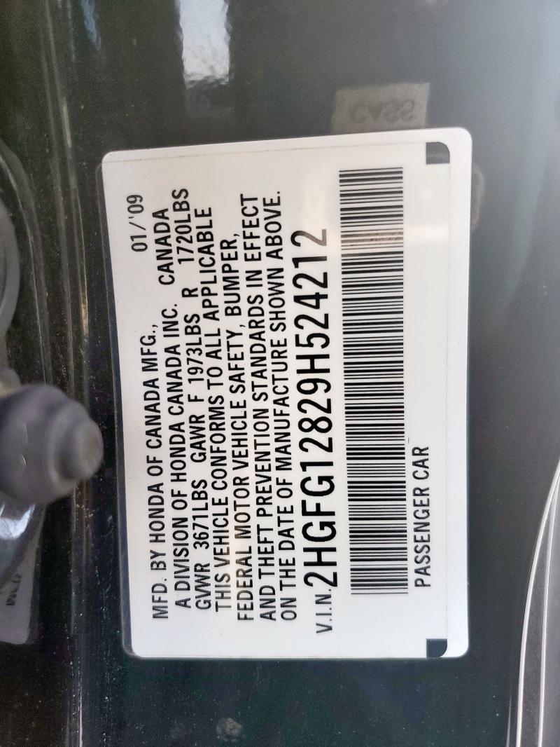 2HGFG12829H524212 - 2009 HONDA CIVIC EX BLACK photo 13