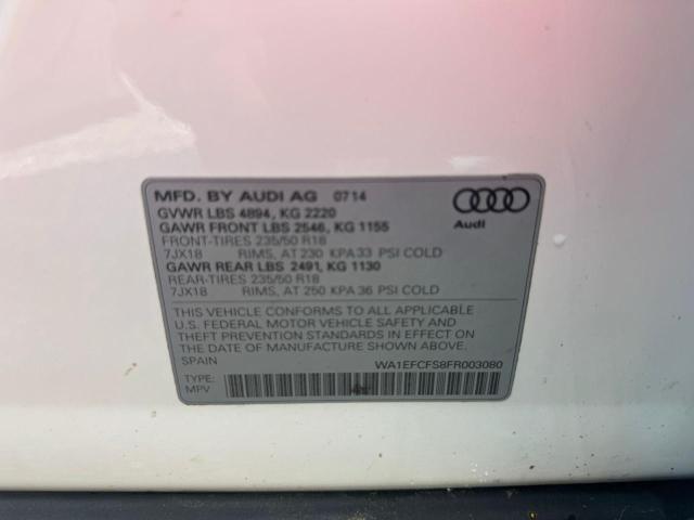 WA1EFCFS8FR003080 - 2015 AUDI Q3 PREMIUM PLUS თეთრი ფოტო 10