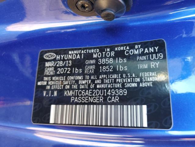 KMHTC6AE2DU149389 - 2013 HYUNDAI VELOSTER TURBO Կապույտ լուսանկար 13