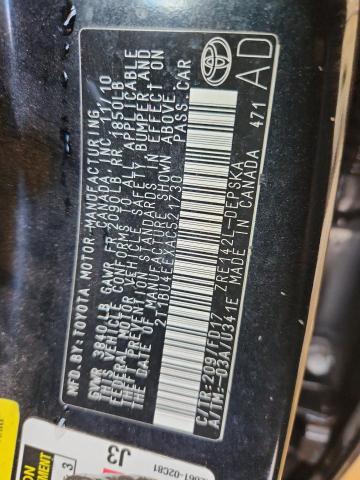 2T1BU4EEXAC521730 - 2010 TOYOTA COROLLA BASE BLACK photo 12