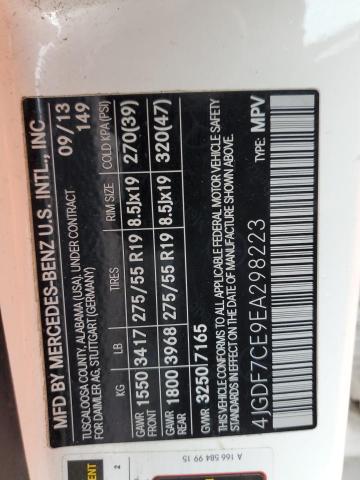 4JGDF7CE9EA298223 - 2014 MERCEDES-BENZ GL 450 4MATIC WHITE photo 13