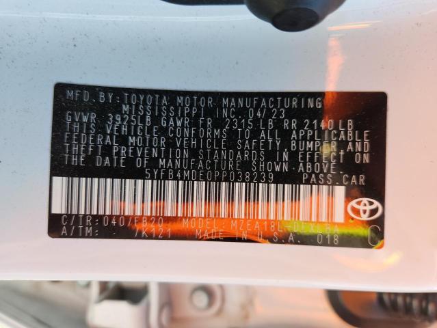 5YFB4MDE0PP038239 - 2023 TOYOTA COROLLA LE WHITE photo 13