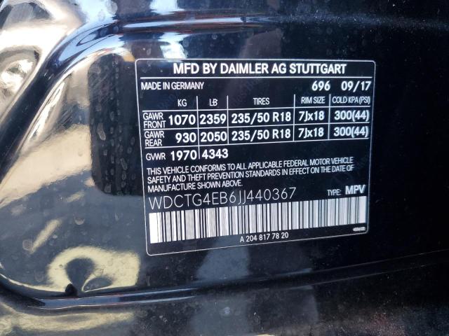 WDCTG4EB6JJ440367 - 2018 MERCEDES-BENZ GLA 250 Қара фото 12