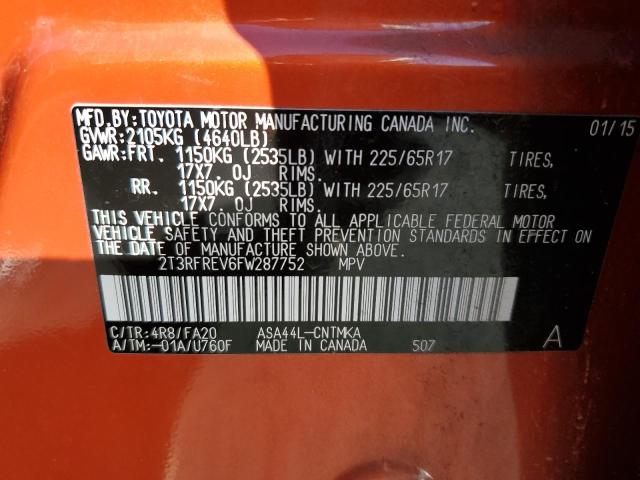 2T3RFREV6FW287752 - 2015 TOYOTA RAV4 XLE ORANGE photo 12