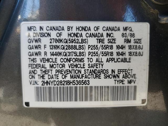 2HNYD28218H536563 - 2008 ACURA MDX GRAY photo 13