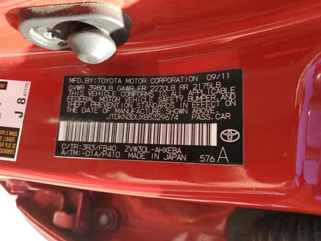 JTDKN3DUXB5329674 - 2011 TOYOTA PRIUS RED photo 13