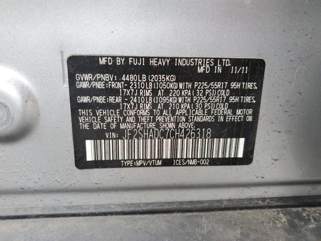 JF2SHADC7CH426318 - 2012 SUBARU FORESTER 2.5X PREMIUM Сріблястий фото 14