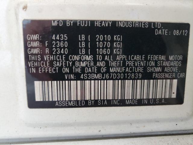 4S3BMBJ67D3012839 - 2013 SUBARU LEGACY 2.5I LIMITED WHITE photo 12