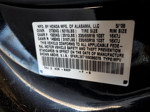 5FNRL38718B086076 - 2008 HONDA ODYSSEY EXL BLACK photo 13
