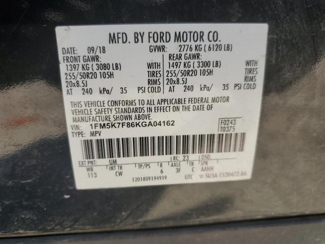 1FM5K7F86KGA04162 - 2019 FORD EXPLORER LIMITED Қара фото 13