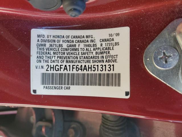 2HGFA1F64AH513131 - 2010 HONDA CIVIC LX-S RED photo 12