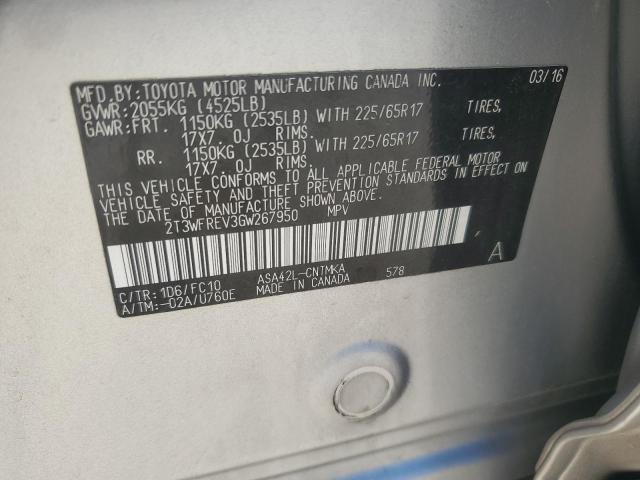 2T3WFREV3GW267950 - 2016 TOYOTA RAV4 XLE SILVER photo 13